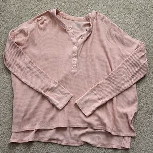 Aerie Light Pink Waffle Knit Long Sleeve Henley